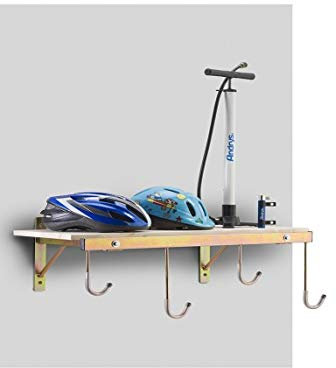 Andrys Porta Bici da Muro con Ganci e Mensola per 4 Biciclette - Supporto Appendi Bici da Muro per Interni ed Esterni - Smontabile, Facile da Installare, con Tappi Antigraffio - Acciaio Zincato (Oro)