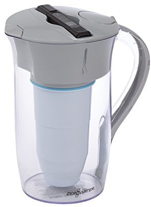 ZeroWater Runde 5-Stufige Filterkanne für Trinkwasser 1,9 L - NSF-Zertifizierte Wasserfilter Kanne, um Blei, Andere Schwermetalle und PFOA/PFOS zu Reduzieren - in Weiß und Blau