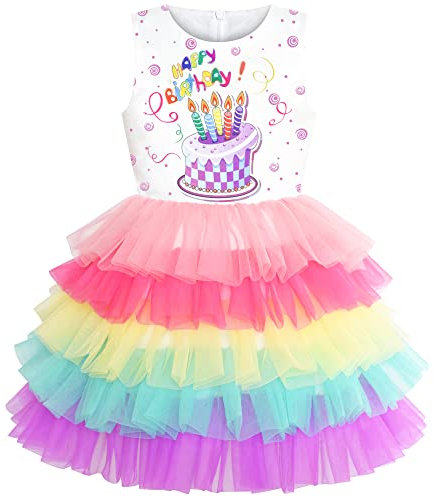 Sunny Fashion Girls Dress Birthday Princess Cake Balloon, Rainbow Color, 6 Years
