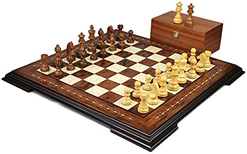 Chessgammon Hölzernes Helena Schachspiel Palisander 20 Zoll Gewichtetes Sheesham Deutsch Staunton Schachfiguren 3.75 Zoll
