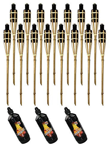 Moritz 15x Bambusfackeln Fackel 90 cm Standard Natur + 3X 1000ml Lampenöl Gartenfackel Ölfackeln Garten Deko Öllampe Wegleuchte