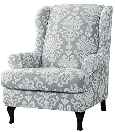 HKPLDE Jacquard Sesselbezug Stretch Sanft Sesselhusse 2-Stück Husse Für Ohrensessel Mit Abnehmbar Abwaschbar Waffenschonbezüge Möbelschutz-Hellgrau