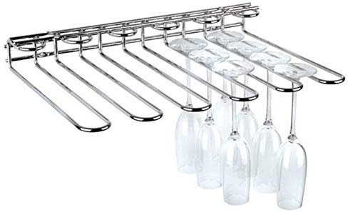 Gläserschiene, 45 x 32 x 6 cm, hochwertiger Gläserhalter aus verchromten Metall,Eiskelch Weinglashalterung für 20 Gläser, Halter zum Aufhängen von Gläsern für Hausbar, Küche, Bar, Pub, Restaurant