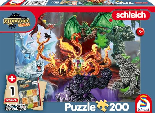 Schmidt Spiele 56566 Eldrador, Fiese Kreaturen, 200 Teile Kinderpuzzle, mit Einer Orginal Schleich Figur