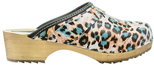ESTRO Clogs Damen Holz Leder - Holzclogs Damen Clogs Leder Holzschuhe mit rutschfest Sohle CDL01 (CDL06 Panther, 40)