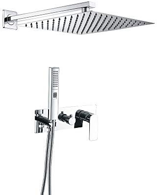 VALAZ Ducha Empotrada Cromada | Ducha Monomando 2 Vías, Rociador Efecto Lluvia | Instalación en Pared Fácil y Rápida | Inoxidable, Elegante, Cuadrada, Rociador 25 cm, Serie Miño