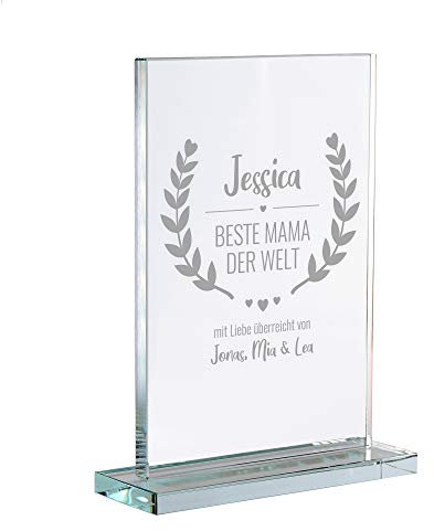 Casa Vivente Pokal mit Gravur für die Beste Mama der Welt, Personalisierter Glaspokal, Mama Pokal, Muttertagsgeschenk, Glas Trophäe, Geschenke für Mama, Auszeichnung mit Pokal Gravur, Mutter Pokale