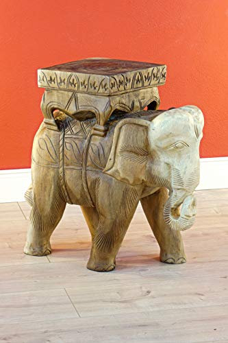 Kinaree Akazie Massivholz Beistelltisch KAOH YOR - Podest aus Suar in Form eines Elefanten - Blumenhocker Elefant (L 51x49x28cm)