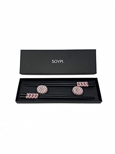2 paires de baguettes de sushi faites main -Baguettes ESS japonaises - Vaisselle à sushis - Baguettes naturelles réutilisables bois noir et élégant (bois) (Wine Red)