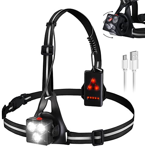 Vaileal Luce di marcia con riflettori, luce di marcia a LED per jogging con ricarica USB, 500 Lumen, 3 modalità di illuminazione, impermeabile IPX6, angolo di diffusione regolabile di 120 gradi, luce