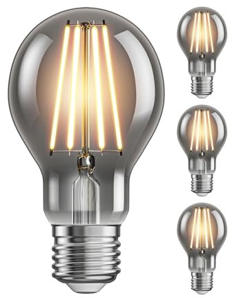 ledscom.de 4 Stück E27 LED Leuchtmittel, A60, extra warmweiß (1800 K), 7,5 W, 370lm, Rauchglas