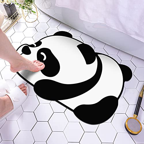 QSDGFH Rutschfeste Badematte mit Panda-Design, schnelltrocknend, saugfähig, für Badezimmer, Fußpolster mit Gummisohle, 40 x 60 cm, Schwarz-weißer Panda 3