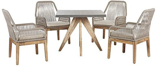 Beliani Gartenset Tisch Faserzement in Grau 90x90 cm 4 Stühle beige Akazienholz Olbia