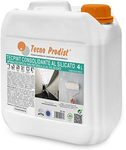 Tecno Prodist TECPINT CONSOLIDANT AL SILICATE - Fixateur pour surfaces de construction, apprêt pour peintures à la chaux ou au silicate, compacte la pierre, la brique, sans désagrégation (4 Litres)