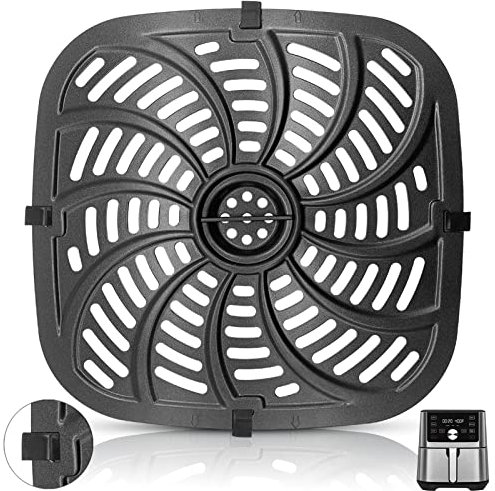 Air Fryer Grill Pan for Chefman TurboTouch Easy View Air Fryer 8 QT, Food Grade Non-Stick Air fryer Accessories Replacement Tray Rack Parts Grill Crisper Plate with Rubber Bumpers, Dishwasher Safe