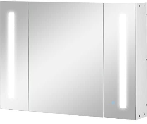 kleankin Badezimmer Spiegelschrank 12W Hängeschrank mit 3 Spiegeltüren LED-Lichter Badschrank mit Memory-Funktion Touch-Schalter Weiß 90 x 15 x 65 cm