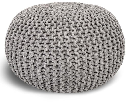 casamia Pouf Ø 55 o. 45 cm Strickhocker Sitzpouf Bodenkissen für Innen Indoor Größe ø 55 cm, Farbe hellgrau