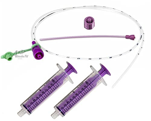 Alpha Dog 8F Sterile Tube Feeding Kit – 8 French (2.67 mm OD) – 1 Tube + 2 Syringes + Cap & Drawing-Up Straw – For Large Breed Puppies/Older Kittens – Abnoba Pet Store