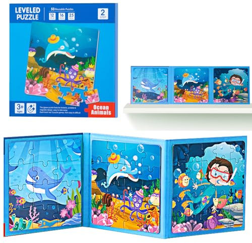 shineFinder 53 Teile Magnetspiel Puzzle - reisespiele Kinder ab 3 4 5 Jahre - fur beschäftigung im Flugzeug/autofahrt Kinder (1 Stück, Schritt2 | Meer)
