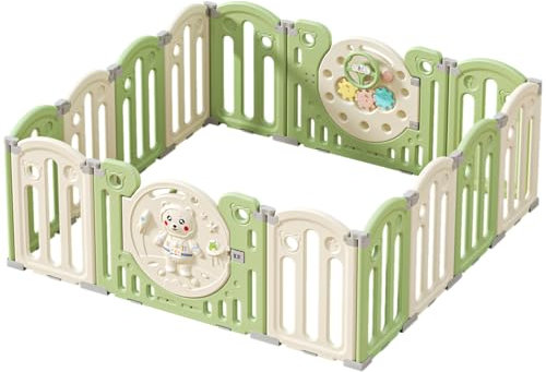 Laufstall Baby Faltbar, Laufstall Baby Rutschfestes und stabiles, Baby Laufgitter XXL mit Kindersicherung, Verstellbare Form, Faltbar für Die Lagerung, Anti-Rutsch-Einstellungen 8 12 14 16