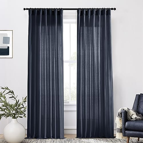 XTMYI Marineblaue Vorhänge, Leinen, halbtransparent, Gaming-Vorhänge für Jungenzimmer, Herren, Schlafzimmer, Männerhöhle, Büro, 244 cm Länge, 2 Paneele, Set mit 2 Paneelen, Dunkelblau