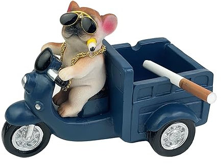 Ashtray with Lid, Aschenbecher für Draussen, Niedlicher Hund Aschenbecher, Harz Innenraum Dekorative Aschenbecher, Lustige Aschenbecher für den Innen- und Außenbereich (blau)