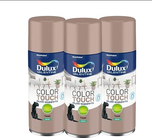 Dulux Valentine Peinture Intérieure et Extérieure Aérosol Color Touch - Satin Taupe 400 ml - Lot de 3
