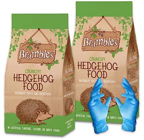 Brambles Crunchy Hedgehog Food - Also Suitable for Badgers and Foxes - Nutritious Food with Kasabona Blue Vinyl Gloves (Crunchy 4kg)