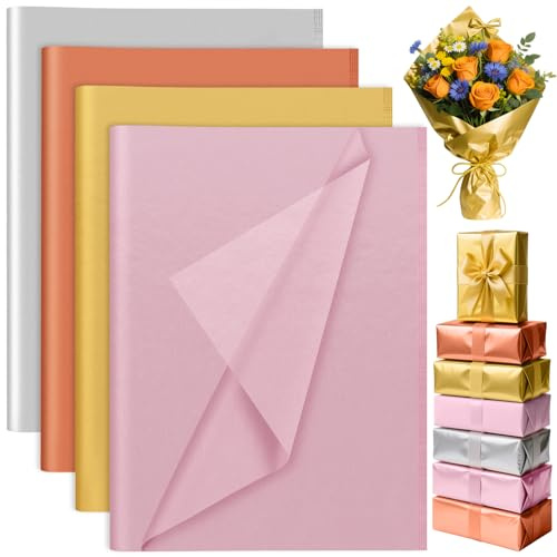 PLULON 60 Sheets Metallic Tissue Paper Bulks, Gift Wrap Tissue Paper Sheets for Packaging Birthday Gift Wrapping Paper Birthday Wedding Holiday Paper Flower
