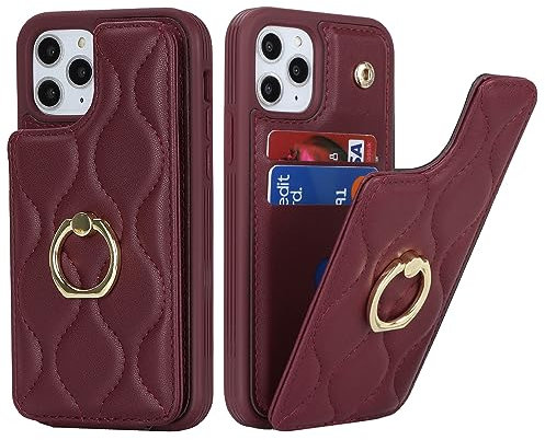 SailorTech iPhone 11 Pro Case with Card Holder for Women, iPhone 11 Pro Phone Case Ring Stand with Kickstand Credit Card Cute and fashionable Case for iPhone 11 Pro - Burgundy