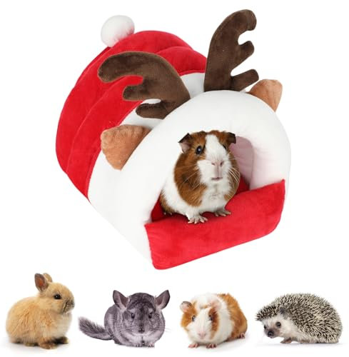 Mfsdai Weihnachten Kleintierbett Meerschweinchen Bett Haustierhaus in Elchform Höhlenbett, Schlafen Bett Zubehör Winterhaus für Meerschweinchen,Hamster,Chinchilla,Igel,Frettchen,Zwergkaninchen