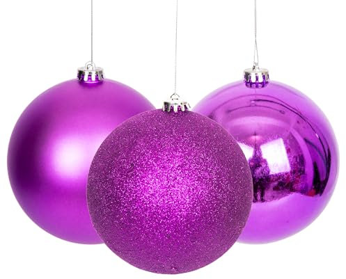 15cm/3Pcs Christmas Baubles Shatterproof Purple, Christmas Tree Decorations Ball Ornaments Balls Xmas Hanging Decorations Holiday Decor - Shiny,Matte,Glitter