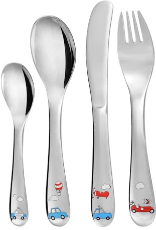 GRÄWE Auto Kinderbesteck, Edelstahl Besteckset, Kindergabel, Kinderlöffel, Kindermesser, ab 3 Jahren, Geschenkverpackung