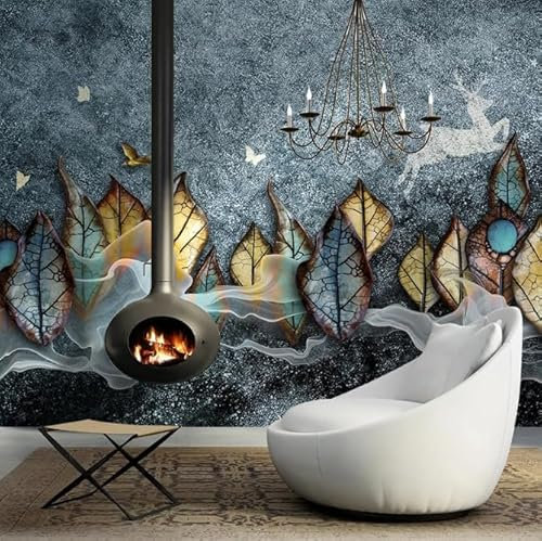 Carta da parati Screziato Pietra Arenaria Sollievo Foglie 3D Foto Murale Carta da parati Pittura murale della casa 250CM(W)*175CM(H)