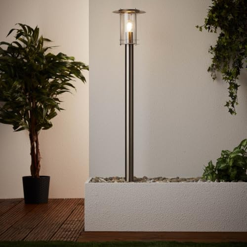 Lightbox moderne Pollerlampe - 100 cm Höhe, Ø 20 cm - Outdoor Wegeleuchte | Pollerlampe, 100 cm Höhe, Ø 20 cm, E27, max. 40 W, IP44, Edelstahl
