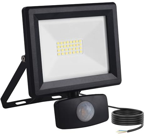 lNGRIKT 20W Security Lights with Motion Sensor, Super Bright 2000 LM PIR Flood Light, IP65 Waterproof LED Sensor Floodlight Outdoor, 6500K Cool White for Garage Yard Garden Pathway, with 1.5M Wire