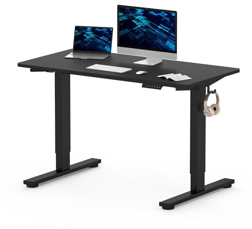 FLEXISPOT ONE PIECE Electric Standing Desk Height Adjustable Sit Stand Up Desk with Memory Smart Panel (Black Frame+120x60cm Black Desktop)