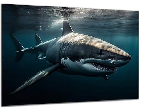 DARO Design - Wand-Bild 6mm HDF 70x50 cm Unterwasser Hai - Wand-Deko Bilder Wohnzimmer
