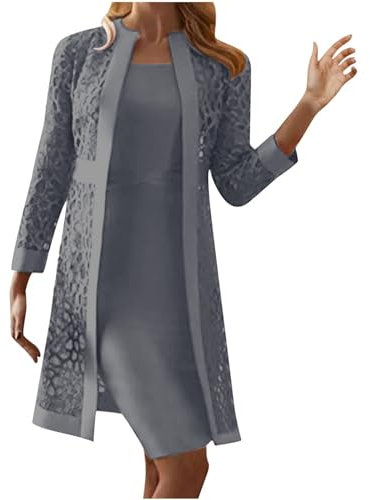 HAOLEI Set di Abito e Cardigan a Vita Alta, Traspirante da Donna Vestito a Tubino con Cardigan, Elegante per Banchetto e Cerimonia, Estivo Corto per la Primavera e L'Estate, Confortevole