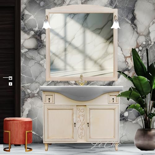 LE CHIC ARREDAMENTI Mobile Da Bagno Completo Completo, Componibile Modello Martina 105 Cm, In Legno Con Specchio Lavabo e Applique, Made In Italy (AVORIO DECAPE')