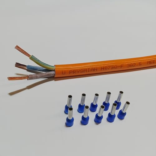 Event-Kabel & more PUR-Leitung orange H07BQ-F 3x2,5mm2 Polyurethanleitung, Baustellenkabel, Industriekabel für den Außenbereich 5-100m inkl. 10x 2,5mm² Aderendhülsen (5 Meter)