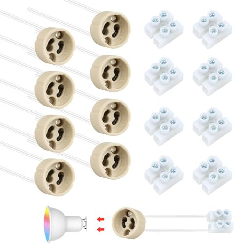 8 Pack GU10 Base Douille Lampe, Douilles GU10 en Céramique avec Câble en Silicone, Support de Lampe pour Ampoules LED et Halogènes, Installation Facile et Sécurisée, Accessoire d'Éclairage de Qualité