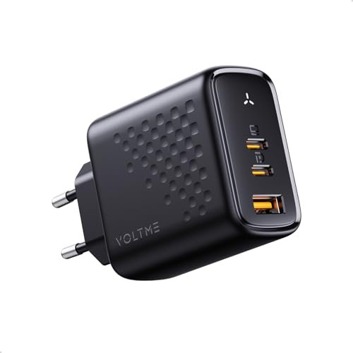 VOLTME Chargeur USB-C 67W GaN Multiple Chargeur GaN Noir, Secteur Prise USB 3-Port PD3.0 Puissant & Rapide Compatible avec iPhones, iPads, Samsung, Pixel, ipad, ordi Portable Dell, Switch