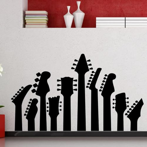 SHELOG Gitarre Wandtattoo Heavy Metal Rock Instrument Vinyl Aufkleber Teen Schlafzimmer Musik Studio Inneneinrichtung Kunstwandbild