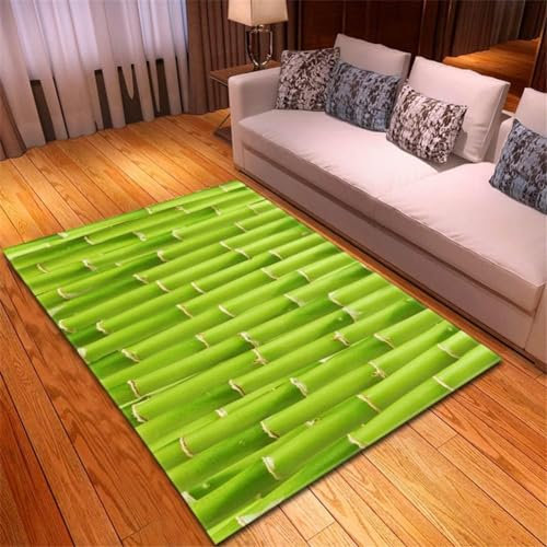 Sxakswol Tapis de Salon Bambou Vert Tapis 60x120 cm Tapis Poil Court Moderne Tapis Chambre Décoration Végétale 3D Doux Lavable Antidérapant pour Entrée, Cuisine, Couloir Y6155