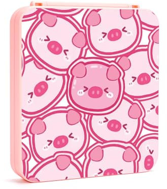 DLseego Switch Game Card Case for OLED/Lite/Switch - Adorable Animal Storage with 12 Game & 12 Micro SD Card Slots, Pink Pigs