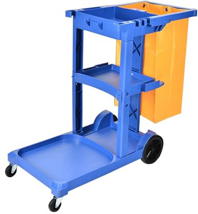 Kunststoff Putzwagen 3 Ebenen Hausmeisterwagen Rolling Reinigungswagen auf Rädern, Haushaltsstation(Grey)