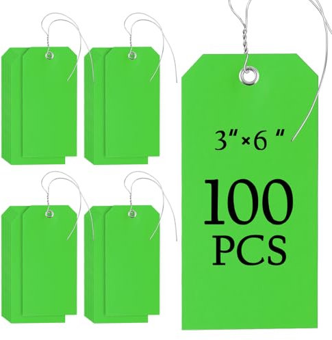 100 Stück 7,6 x 15,2 cm große Kunststoff-Versandanhänger mit Schnur, strapazierfähig, wasserdicht, mit Schnur befestigt, beschreibbare Draht-Etiketten, Etiketten für Gepäck, Garage, Inventar,