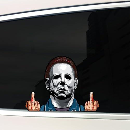 Horrorfilm Monster Peeking Aufkleber für Autos, Halloween, klassischer Horror-Aufkleber, Vinyl-Mittelfinger-Aufkleber für Autos, Stoßstangen, Laptop-Fenster (Michael Myers), 2 Stück