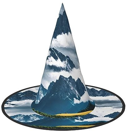ZhanGM Landschaft mit Bergen und Wolken Halloween Hut - Erwachsene Kostüm Zubehör Party Maskerade Damen Cosplay Kleid Faltbare Dekorationen